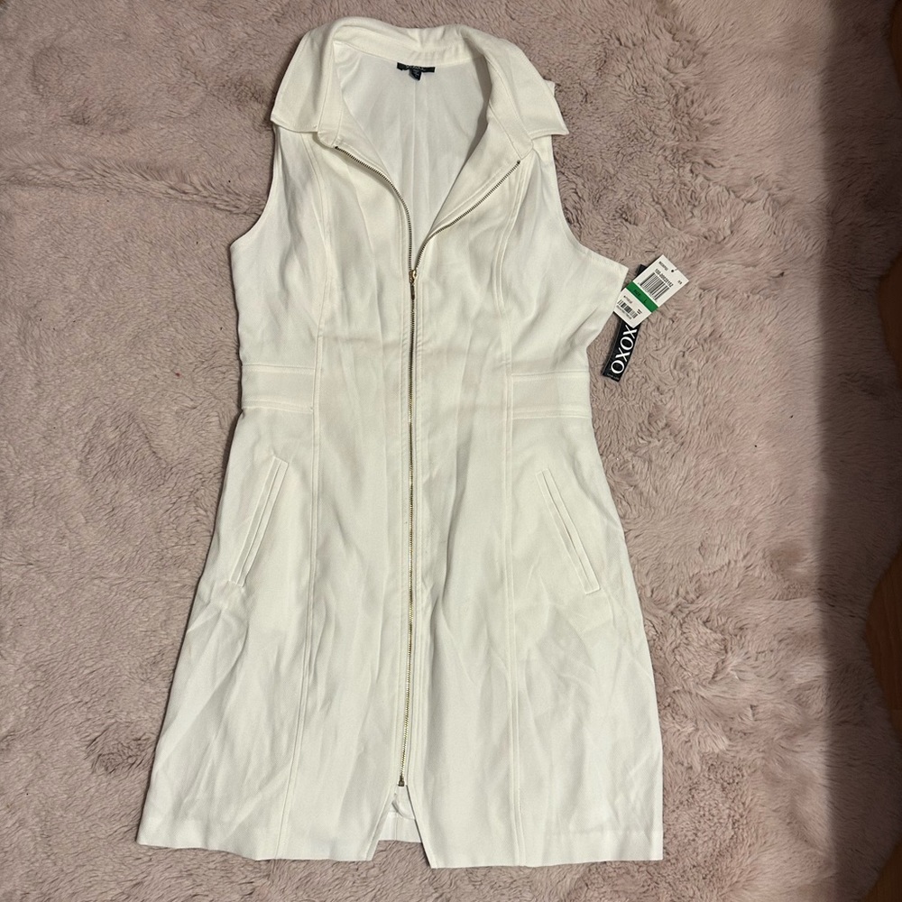 XOXO white zip up mini dress